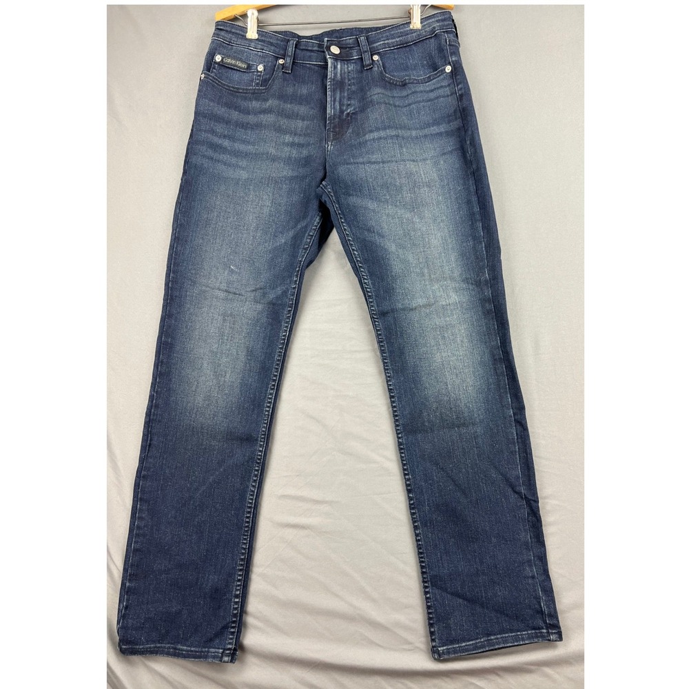 Calvin Klein Jeans Mens 32x30 Slim Fit Blue Dark Wash Stretch Denim Good